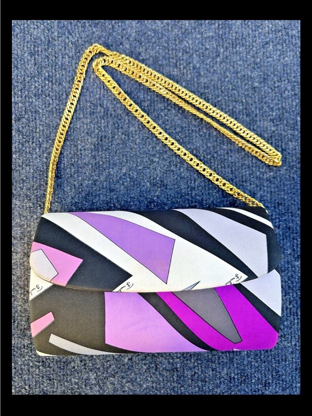 Emilio Pucci 1960s Vintage Silk Hardcase Oval Box Purse Bag Gold Metal Strap